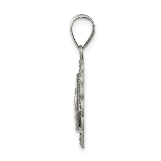 Sterling Silver & CZ Antiqued Blessed Mother Pendant