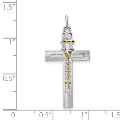 Sterling Silver Platinum-plated & Vermeil Rosary Cross Pendant