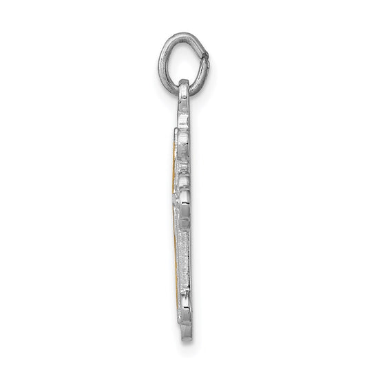 Sterling Silver Platinum-plated & 18k Gold-plated Cross Charm