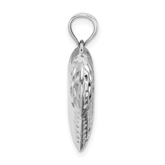 Sterling Silver Rhodium-plated Diamond-cut Puffed Heart Pendant