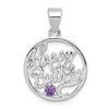 Sterling Silver Rhodium-plated Amethyst Happy Birthday Pendant