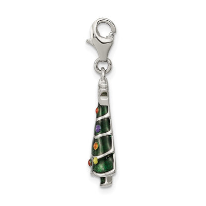Sterling Silver RH-plated CZ & Enameled Christmas Tree Charm