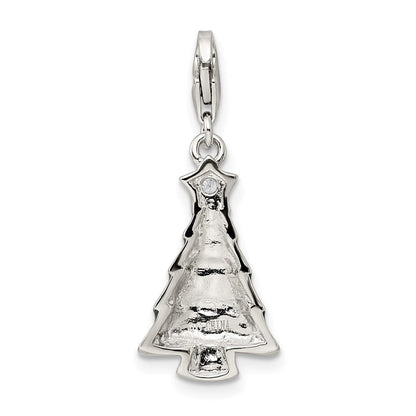 Sterling Silver RH-plated CZ & Enameled Christmas Tree Charm