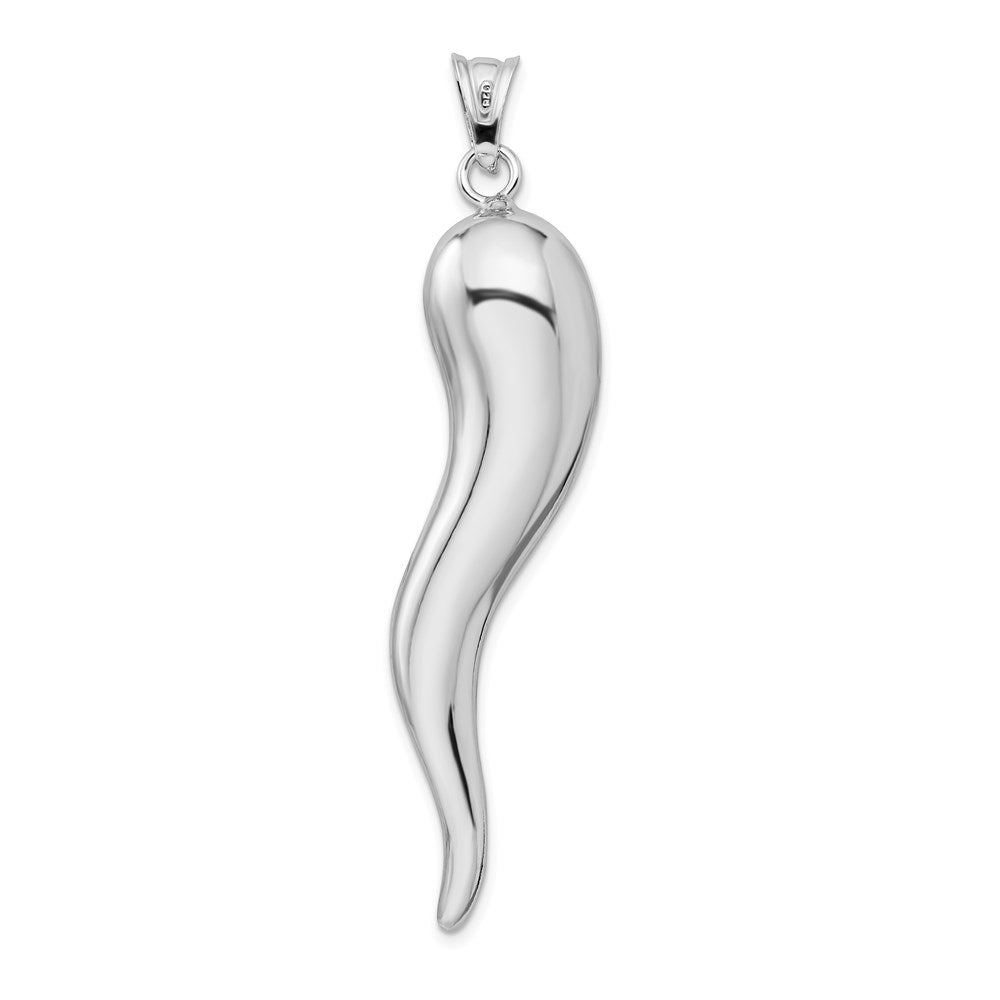 Sterling Silver Rhodium-plated Italian Horn Pendant