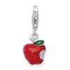 Sterling Silver Rhodium-plated CZ and Red Enameled Apple Charm