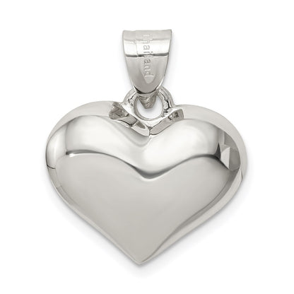 Sterling Silver Rhodium-plated Puffed Heart Charm