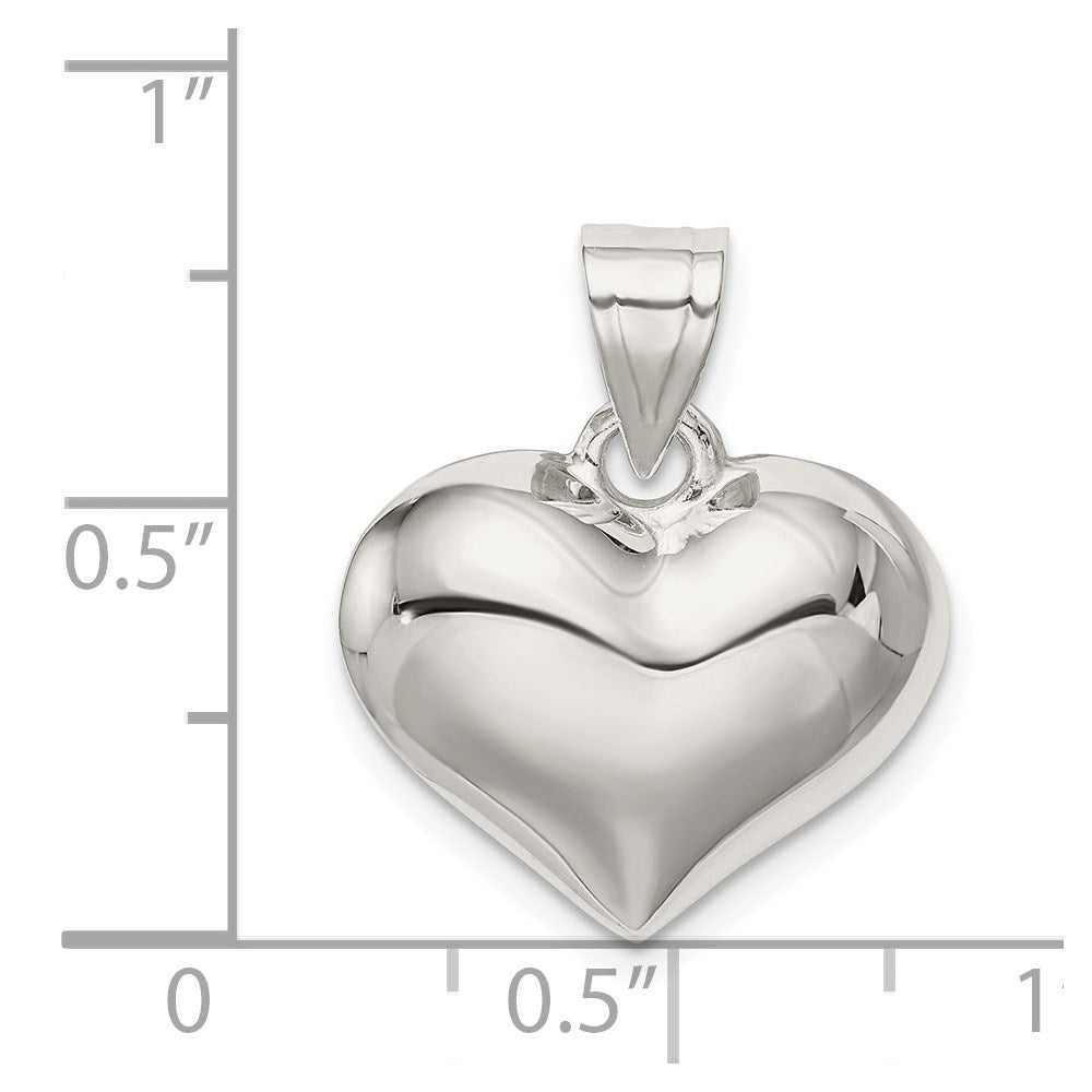 Sterling Silver Rhodium-plated Puffed Heart Charm
