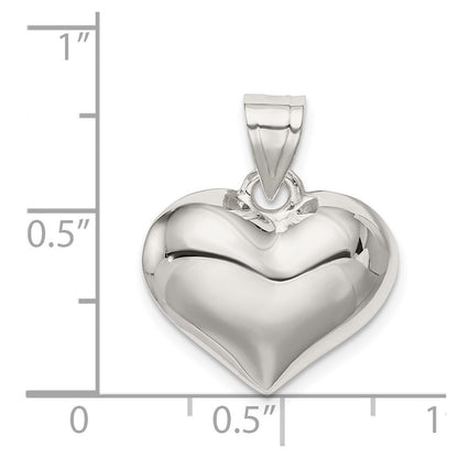 Sterling Silver Rhodium-plated Puffed Heart Charm