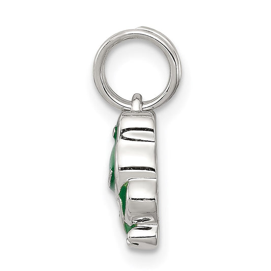 Sterling Silver Rhodium-plated Green Enameled Frog Charm