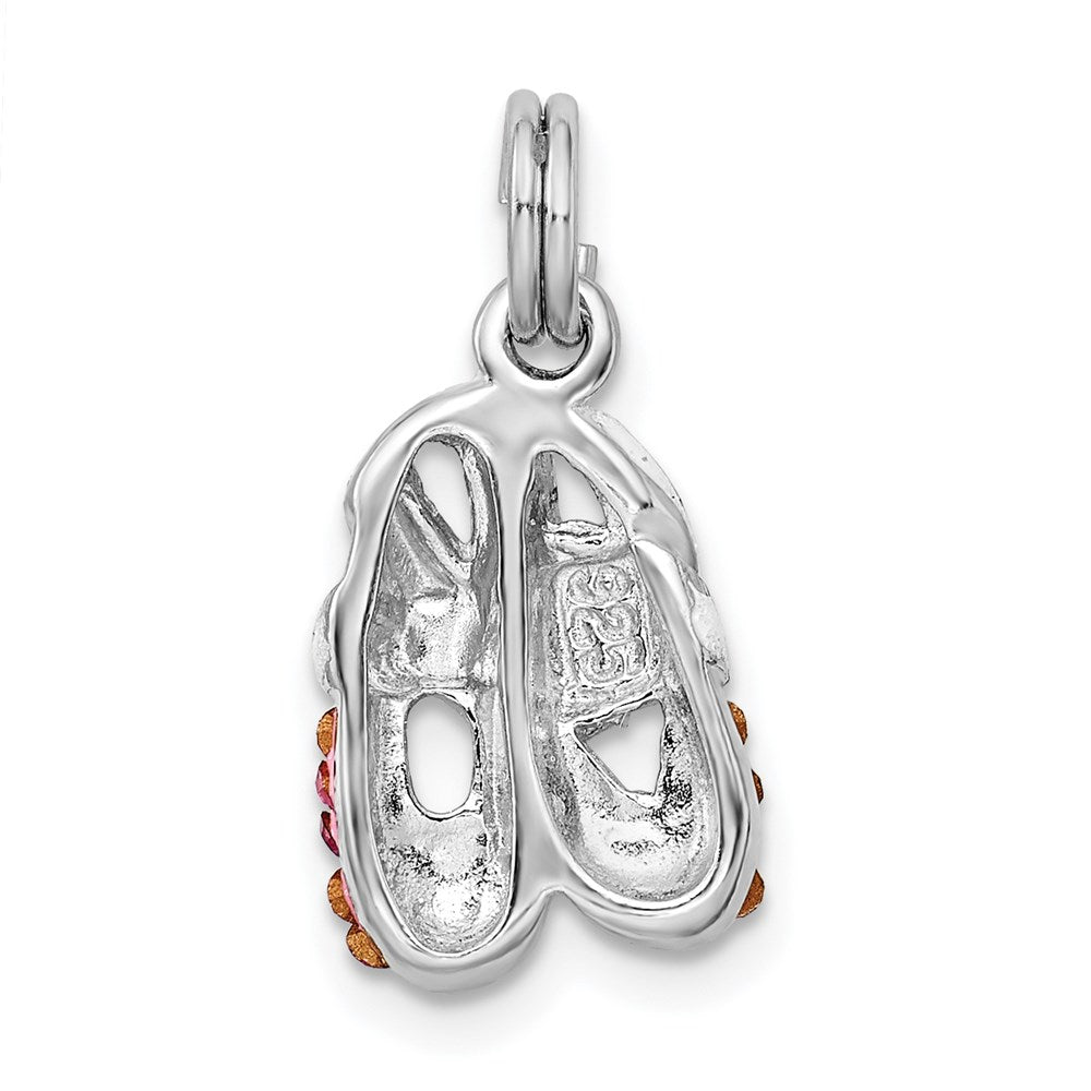 Sterling Silver Rhodium-plated Pink CZ Enamel Ballet Slipper Charm