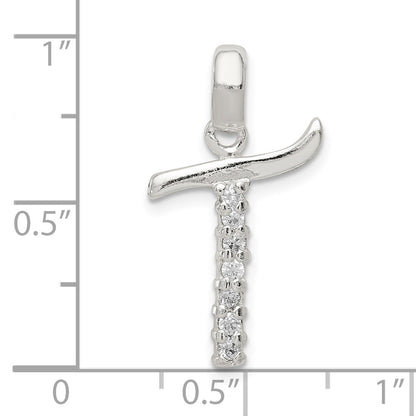 Sterling Silver CZ Letter T Initial Pendant