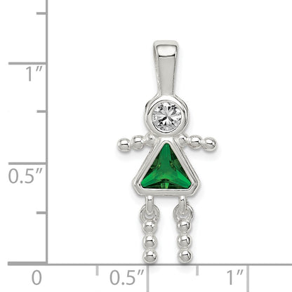 Sterling Silver Rhodium-plated CZ & May Glass Girl Pendant