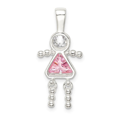 Sterling Silver Rhodium-plated CZ & October Pink CZ Girl Pendant