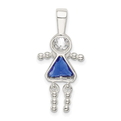 Sterling Silver Rhodium-plated CZ & September Glass Girl Pendant