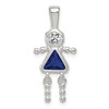 Sterling Silver Rhodium-plated CZ & September Glass Girl Pendant