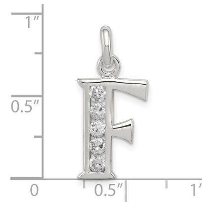 Sterling Silver White CZ Letter F Initial Pendant