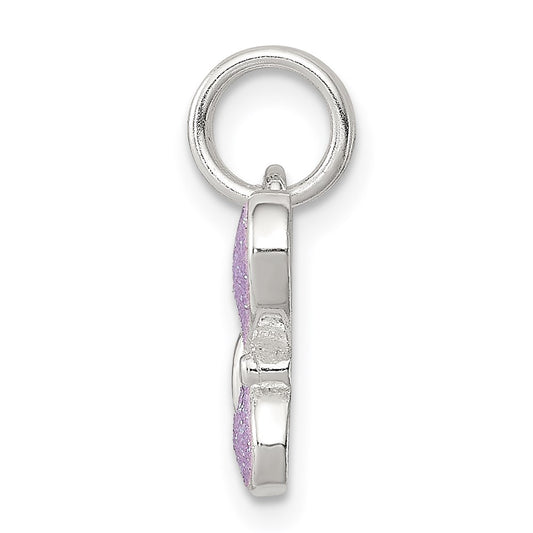 Sterling Silver Rhodium-plated Purple Enamel Polished Butterfly Charm