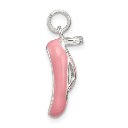 Sterling Silver Polished Enamel Ballet Slipper Pendant