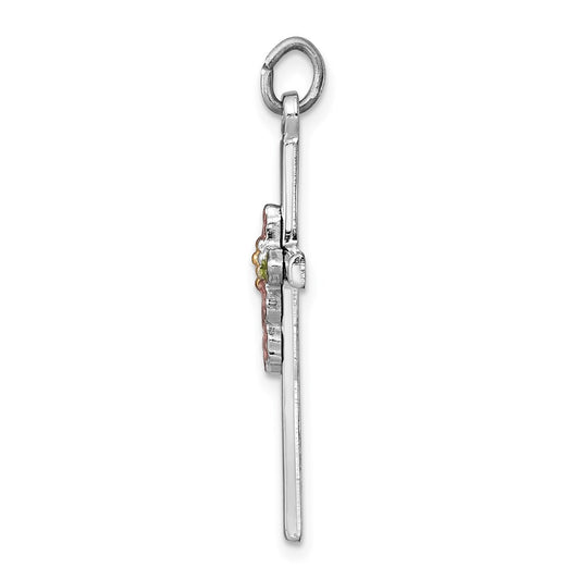 Sterling Silver Platinum-plated Polished Epoxy & Gold-plated Cross Pendant