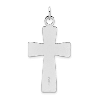 Sterling Silver Platinum-plated Polished and Satin Cross Pendant
