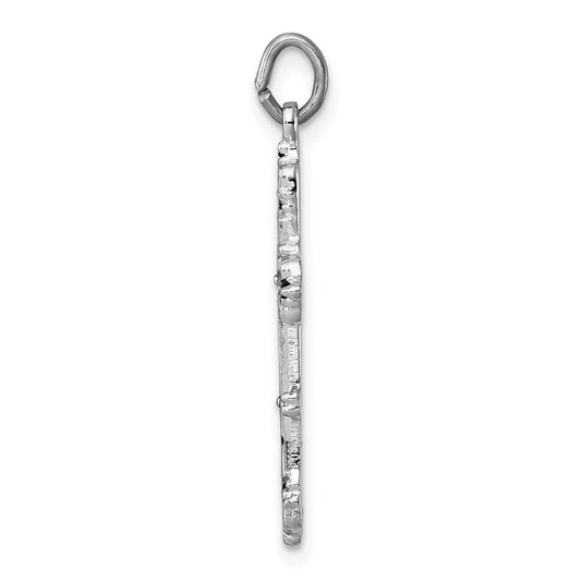 Sterling Silver Platinum-plated with Black Epoxy Cross Pendant