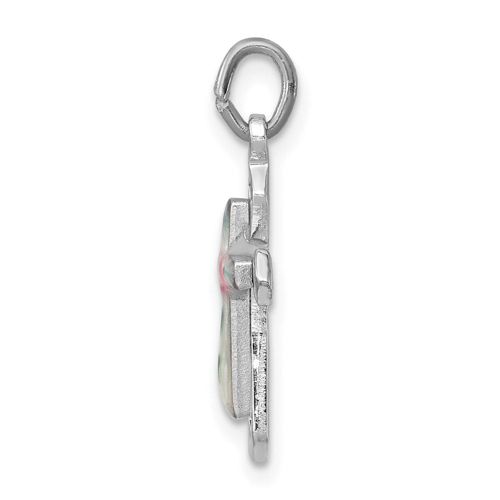 Sterling Silver Platinum-plated with Enamel Cross Pendant