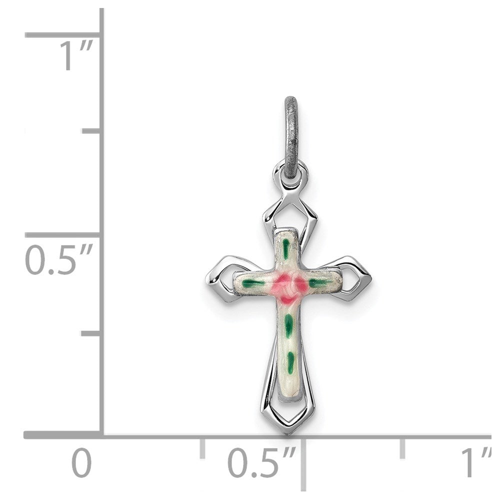 Sterling Silver Platinum-plated with Enamel Cross Pendant