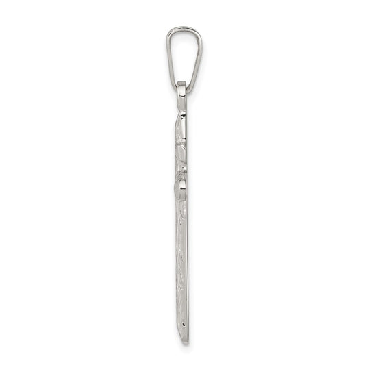 Sterling Silver Polished and Textured INRI Cross Pendant