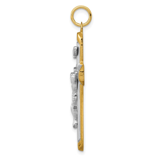 Sterling Silver Platinum-plated Satin/Polished Vermeil Corpus Cross Pendant