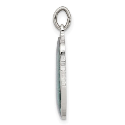 Sterling Silver Teal Enamel Square St. Christopher Medal Pendant