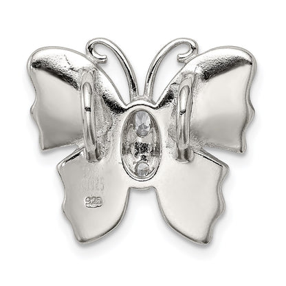 Sterling Silver Rhodium- plated Inlay Blue Created Opal Butterfly Pendant