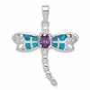Sterling Silver Rhodium-plated Created Opal Dragonfly Amethyst Pendant