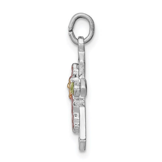 Sterling Silver Platinum-plated Polished Epoxy & Gold-plated Cross Pendant