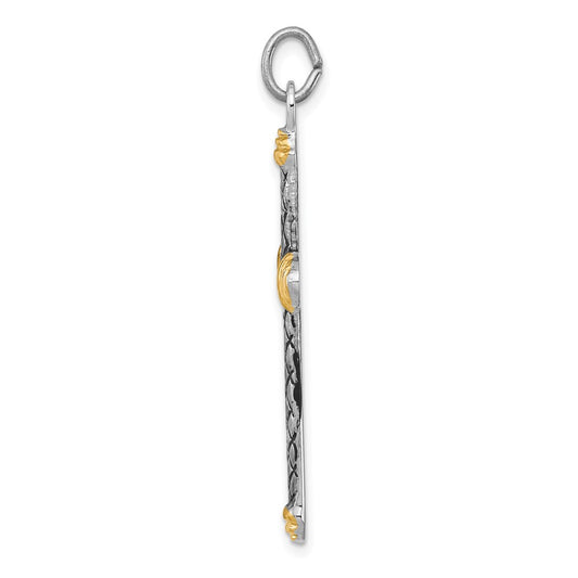 Sterling Silver, Gold-tone, Blk Rhod Criss Cross Design Cross Pendant