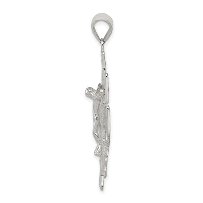 Sterling Silver Polished Large Caravaca INRI Crucifix Cross Pendant