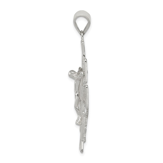 Sterling Silver Polished Large Caravaca INRI Crucifix Cross Pendant