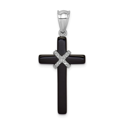 Sterling Silver Rhodium-plated Onyx Cross Pendant