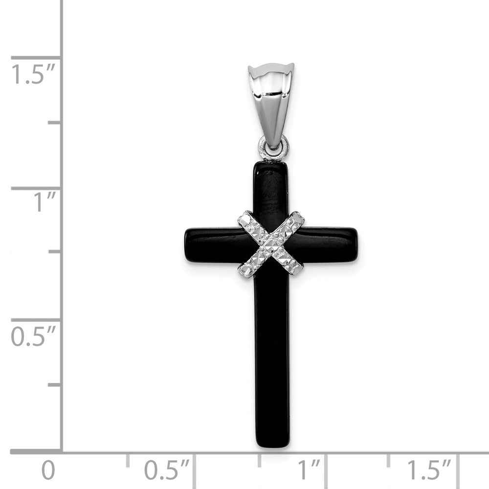 Sterling Silver Rhodium-plated Onyx Cross Pendant