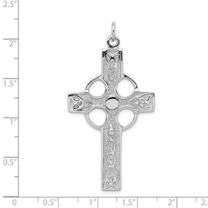 Sterling Silver Rhodium-plated Polished Celtic Cross Pendant