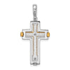 Sterling Silver Rhodium-plated & Gold-tone Brshd/Polished Cross Pendant