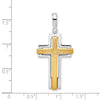 Sterling Silver Rhodium-plated & Gold-tone Brshd/Polished Cross Pendant