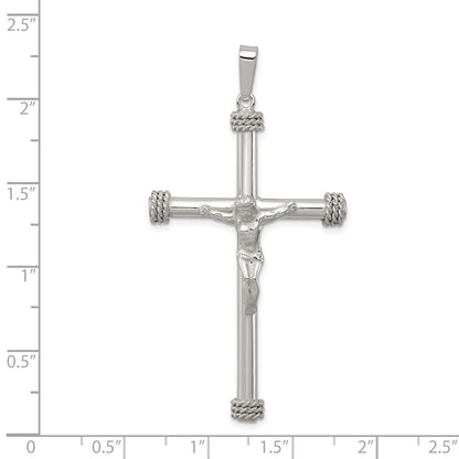 Sterling Silver Polished Textured Hollow Crucifix Pendant