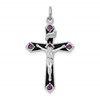 Sterling Silver Platinum-plated Black Epxy Purple CZ INRI Cross Pendant