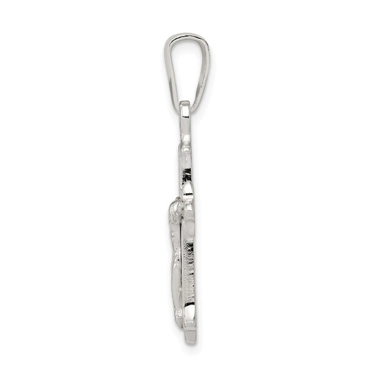 Sterling Silver Polished Textured Crucifix Pendant