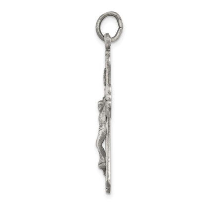 Sterling Silver Antiqued and Brushed INRI Crucifix Pendant