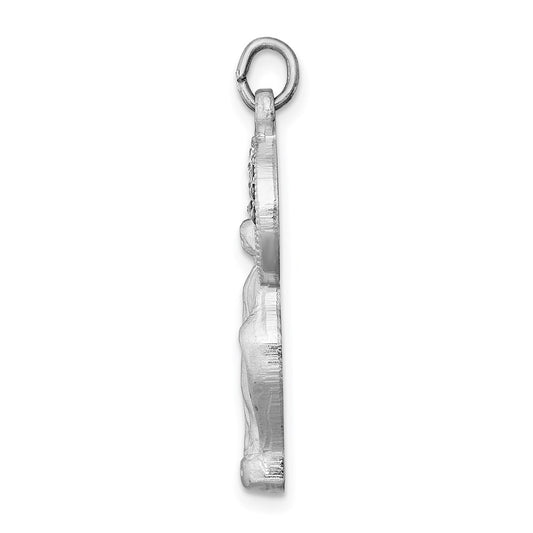Sterling Silver Platinum-plated Polished & Satin CZ Miraculous Medal Pendan