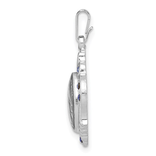Sterling Silver Platinum-plated Polished Miraculous Blue CZ Pendant