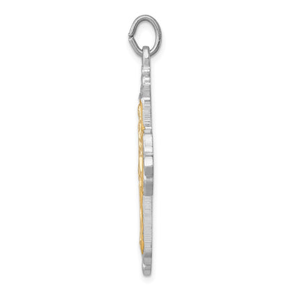 Sterling Silver Platinum-plated & Gold-tone 4-Way Medal Cross Pendant