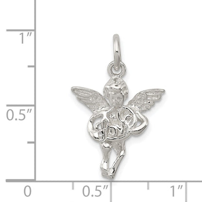 Sterling Silver Polished & Textured Angel Love Pendant