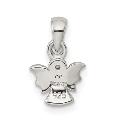 Sterling Silver Rhodium-plated Polished/Satin CZ Angel Pendant
